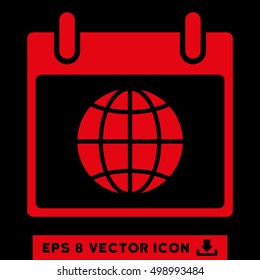 Globe Calendar Day icon. Vector EPS illustration style is flat iconic symbol, red color.