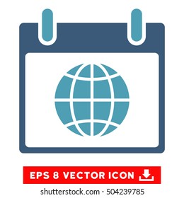 Globe Calendar Day icon. Vector EPS illustration style is flat iconic bicolor symbol, cyan and blue colors.