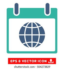Globe Calendar Day icon. Vector EPS illustration style is flat iconic bicolor symbol, cobalt and cyan colors.