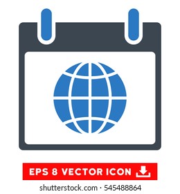 Globe Calendar Day icon. Vector EPS illustration style is flat iconic bicolor symbol, smooth blue colors.