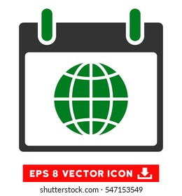 Globe Calendar Day icon. Vector EPS illustration style is flat iconic bicolor symbol, green and gray colors.