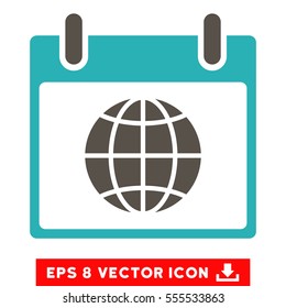 Globe Calendar Day icon. Vector EPS illustration style is flat iconic bicolor symbol, grey and cyan colors.