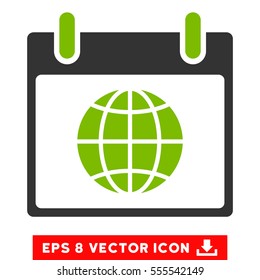 Globe Calendar Day icon. Vector EPS illustration style is flat iconic bicolor symbol, eco green and gray colors.