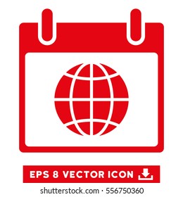 Globe Calendar Day icon. Vector EPS illustration style is flat iconic symbol, red color.