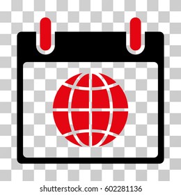 Globe Calendar Day icon. Vector illustration style is flat iconic bicolor symbol, intensive red and black colors, transparent background. Designed for web and software interfaces.