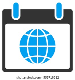 Globe Calendar Day vector toolbar icon. Style is bicolor flat icon symbol, blue and gray colors, white background.
