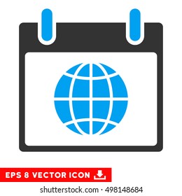 Globe Calendar Page icon. Vector EPS illustration style is flat iconic bicolor symbol, blue and gray colors.