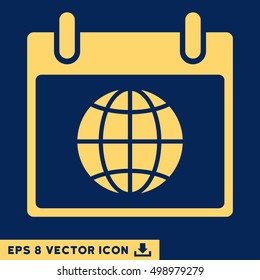 Globe Calendar Page icon. Vector EPS illustration style is flat iconic symbol, yellow color.