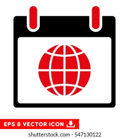 Globe Calendar Page icon. Vector EPS illustration style is flat iconic bicolor symbol, intensive red and black colors.