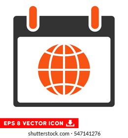 Globe Calendar Page icon. Vector EPS illustration style is flat iconic bicolor symbol, orange and gray colors.