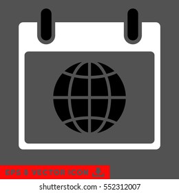 Globe Calendar Page icon. Vector EPS illustration style is flat iconic bicolor symbol, black and white colors.