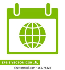 Globe Calendar Page icon. Vector EPS illustration style is flat iconic symbol, eco green color.
