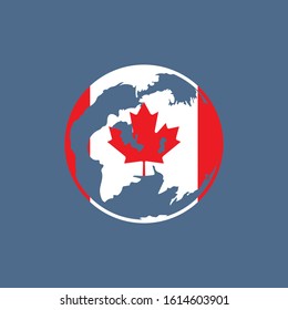 Globe with canada flag on blue background,illustration vector
