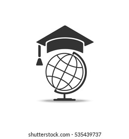 globe with cap rogatywka. vector illustration. Education icon