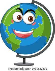 Globe cartoon character with happy face expression on white background illustration