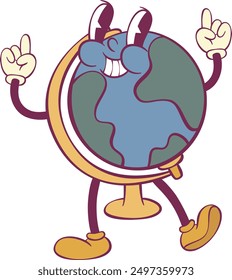 Globe cartoon character retro groovy mascot