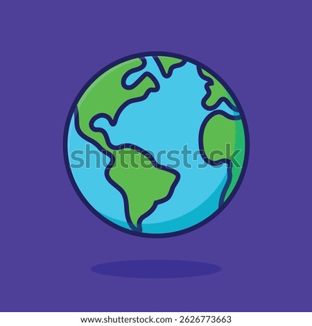 Globe Cartoon Illustration. Vector Icon Flat Cartoon Style. Cheerful Colors. Bold Outline.