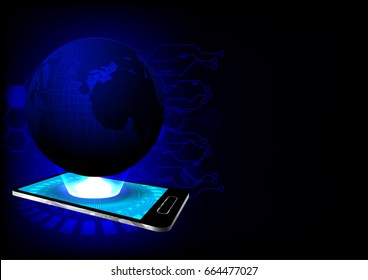 Globe and cellphone with hi-tech lines background vector technology background some Elements of this image furnished by NASA