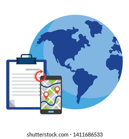 globe with cellphone vector illustration