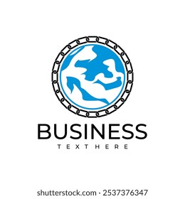 globe chain logo connected for progress and growth	