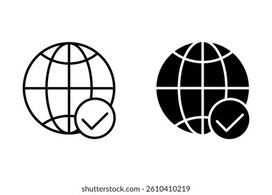 Globe and check mark icon. Check mark globe icon. Replaceable vector design