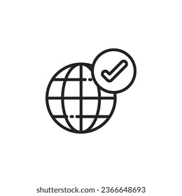 Globe mit Markierungsfeld Symbol. Vektorgrafik. Das isolierte Symbol eignet sich für Web-, Infografiken, Schnittstellen und Apps.