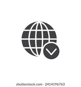 Globe and check mark vector icon. filled flat sign for mobile concept and web design. Check mark globe glyph icon. Symbol, logo illustration. Vector graphics