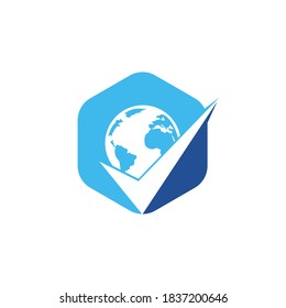 Globe check vector logo design. Tick mark and globe icon design. 