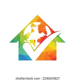 Globe check vector logo design. Tick mark and globe icon design.