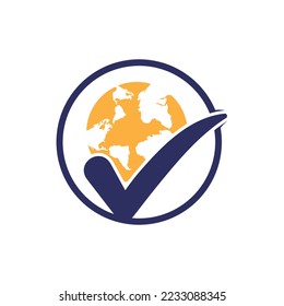 Globe check vector logo design. Tick mark and globe icon design.