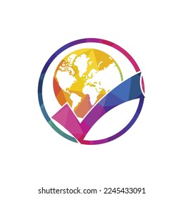 Globe check vector symbol design. Tick mark and globe icon design.