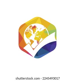 Globe check vector symbol design. Tick mark and globe icon design.