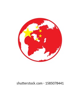 Globe with china flag on white background,illustration vector