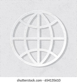 Globe with Chiseled Circles of Latitude and Meridians Silhouettes Icon - Light Texturized Elements on Grey Rough Paper Background - Gradient Graphic Style
