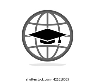 globe circle graduate hat square academic cap image icon logo vector