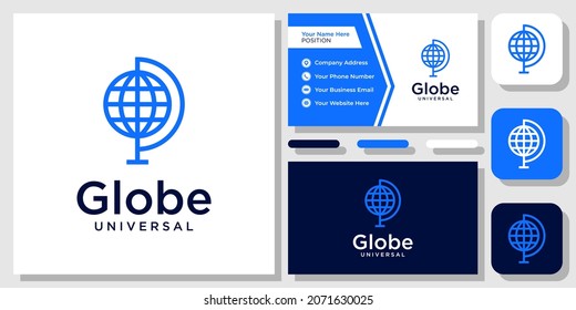 Globe Circle Internet Earth Sphere World Planet Global Union Logo Design with Business Card Template