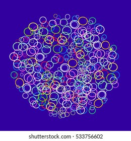 Globe of circles on a blue background. Vector element for design. 