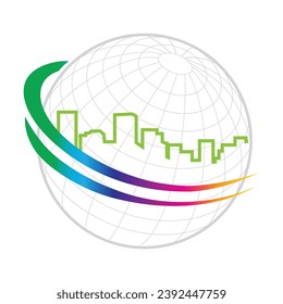 globo con horizonte urbano, vector