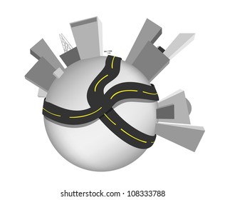 Globe city streets, isolated vector.