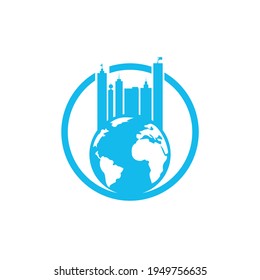 Globe city vector logo design concept. Globe and building logo design template.