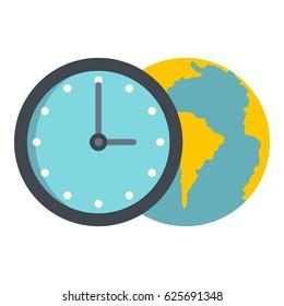 Globe and clock icon flat isolated on white background vector illustration
