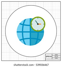 Globe and Clock Showing World Time Icon