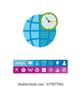Globe and Clock Showing World Time Icon
