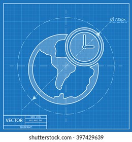 globe with clock vector blueprint icon 