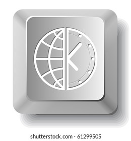 Globe and clock. Vector computer key.