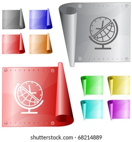 Globo e relógio. Superfície metálica vetorial.