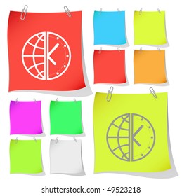 Globe and clock. Vector note papers.