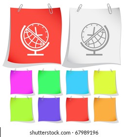 Globe and clock. Vector note papers.