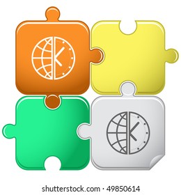 Globe and clock. Vector puzzle.