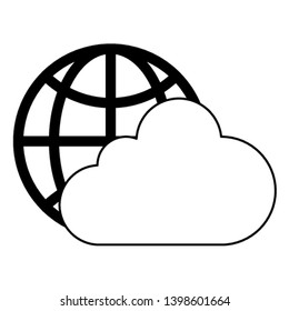 globe with cloud in black and white